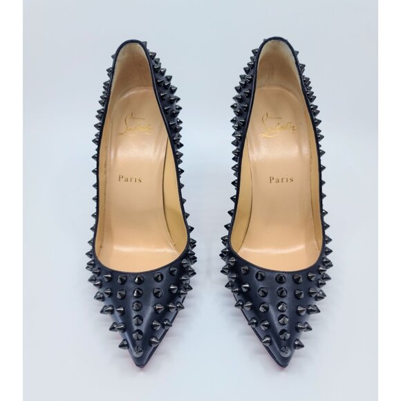 Christian Louboutin Heels "Follies Spike 100" Black Shiny Spike Pumps Size 37 - Picture 5 of 8